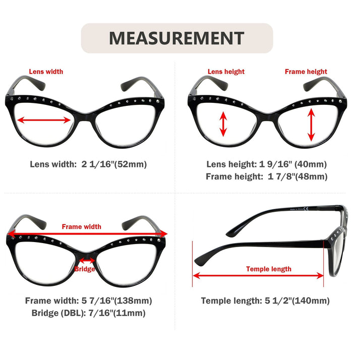 Eyekeeper  - 4 Pack Cat-eye Rhinestone Reading Glasses R2001