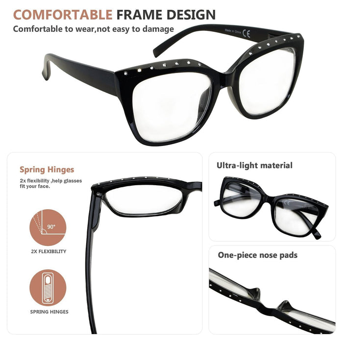 Eyekeeper  - 4 Pack Cat-eye Rhinestone Reading Glasses R2015