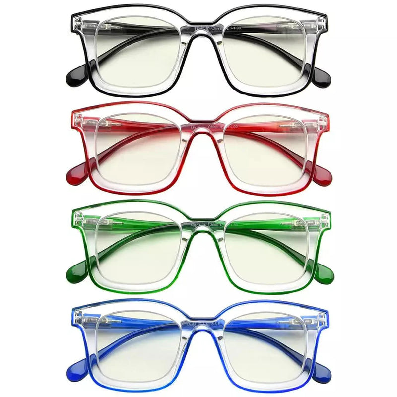 eyekeeper.com 4 Pack Chic Square Blue Light Filter Reading Glasses UV2105 Eyeglasses