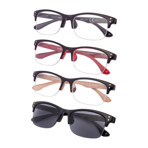 Eyekeeper  - 4 Pack Classic Half-Rim Reading Glasses for Women Men R088