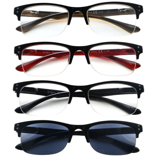 Eyekeeper  - 4 Pack Classic Half-Rim Reading Glasses for Women Men R088