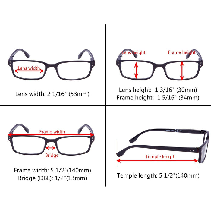 Eyekeeper  - 4 Pack Classical Rectangle Reading Glasses Women Men R097