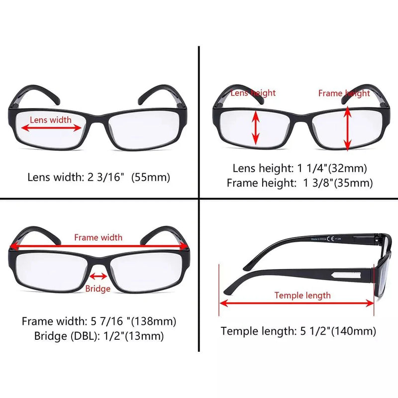 eyekeeper.com 4 Pack Comfort Rectangle Reading Glasses Include Sunglasses R9103 Eyeglasses
