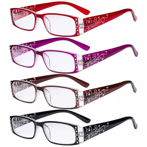 eyekeeper.com 4 Pack Crystal Floral Pattern Reading Glasses R006F Eyeglasses