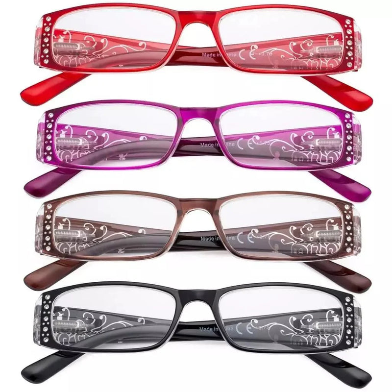 eyekeeper.com 4 Pack Crystal Floral Pattern Reading Glasses R006F Eyeglasses