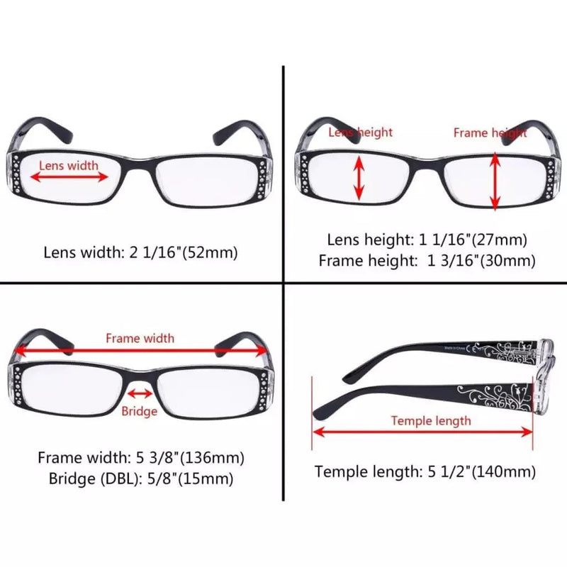eyekeeper.com 4 Pack Crystal Floral Pattern Reading Glasses R006F Eyeglasses