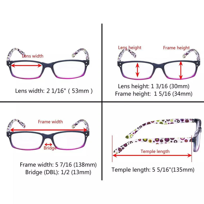 eyekeeper.com 4 Pack Cute Dot Pattern Temples Square Reading Glasses R103P Eyeglasses