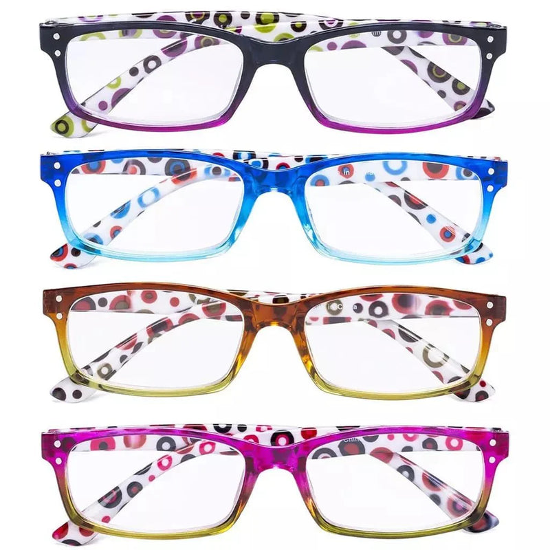 eyekeeper.com 4 Pack Cute Rectangle Dot Pattern Temples Readers R103P-A Eyeglasses