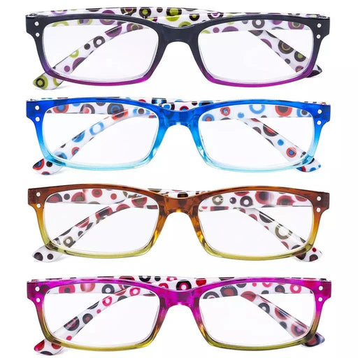 eyekeeper.com 4 Pack Cute Rectangle Dot Pattern Temples Readers R103P-A Eyeglasses