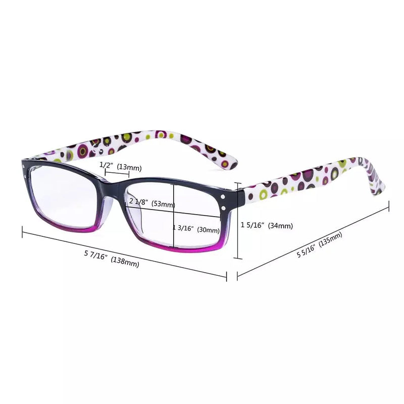 eyekeeper.com 4 Pack Cute Rectangle Dot Pattern Temples Readers R103P-A Eyeglasses