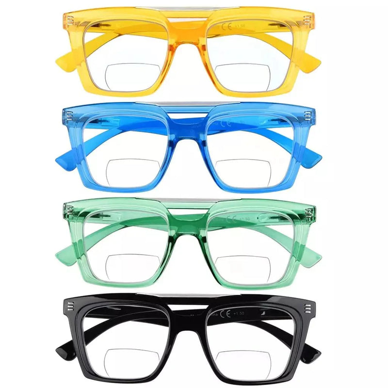 eyekeeper.com 4 Pack Double Bridge Square Bifocal Reading Glasses BR2034 Eyeglasses