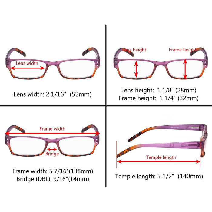 Eyekeeper  - 4 Pack Fashion Rectangle Reading Glasses Women R012D