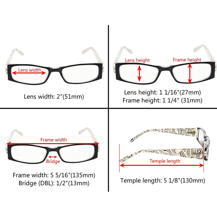 Eyekeeper - 4 Pack Gem Pattern Arms Reading Glasses R006-C1-C4