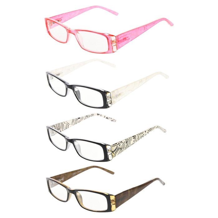 Eyekeeper - 4 Pack Gem Pattern Arms Reading Glasses R006-C1-C4