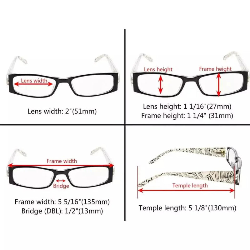 eyekeeper.com 4 Pack Gem Pattern Arms Reading Glasses Rectangular Readers R006-C1-C4 Eyeglasses