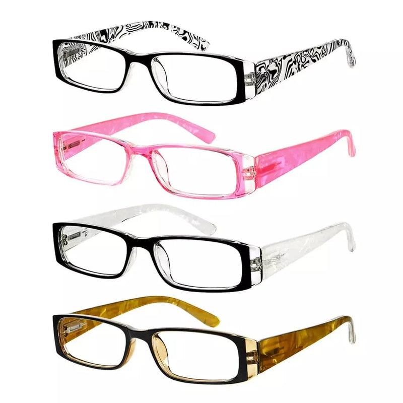 eyekeeper.com 4 Pack Gem Pattern Arms Reading Glasses Rectangular Readers R006-C1-C4 Eyeglasses