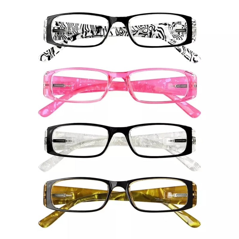 eyekeeper.com 4 Pack Gem Pattern Arms Reading Glasses Rectangular Readers R006-C1-C4 Eyeglasses
