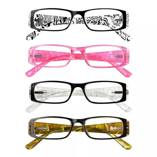 eyekeeper.com 4 Pack Gem Pattern Arms Reading Glasses Rectangular Readers R006-C1-C4 Eyeglasses