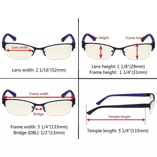 eyekeeper.com 4 Pack Half-rim Blue Light Filter Eyeglasses UV17006 Eyeglasses