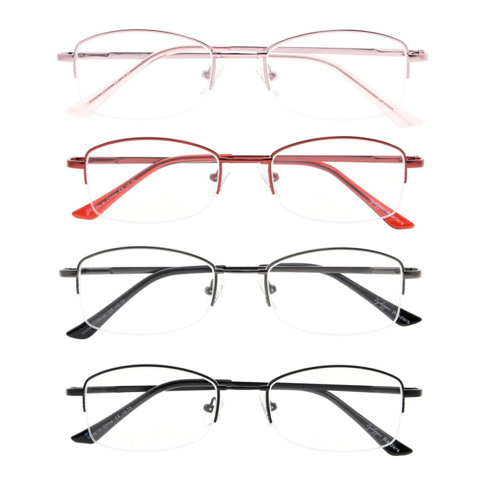 Eyekeeper - 4 Pack Half Rim Reading Glasses Rectangle Chic R1711