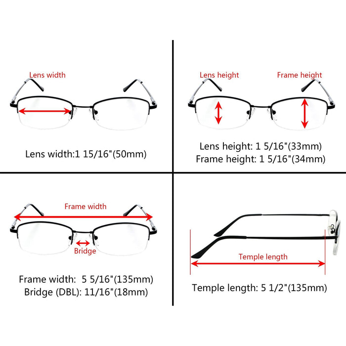 Eyekeeper - 4 Pack Half Rim Reading Glasses Rectangle Chic R1711