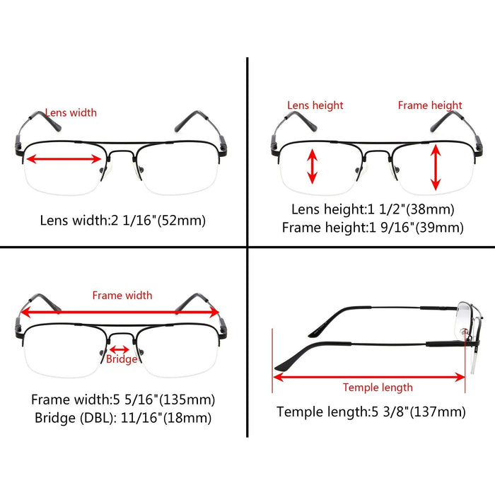 Eyekeeper - 4 Pack Half-Rim Reading Glasses Double Bridge Readers R1706