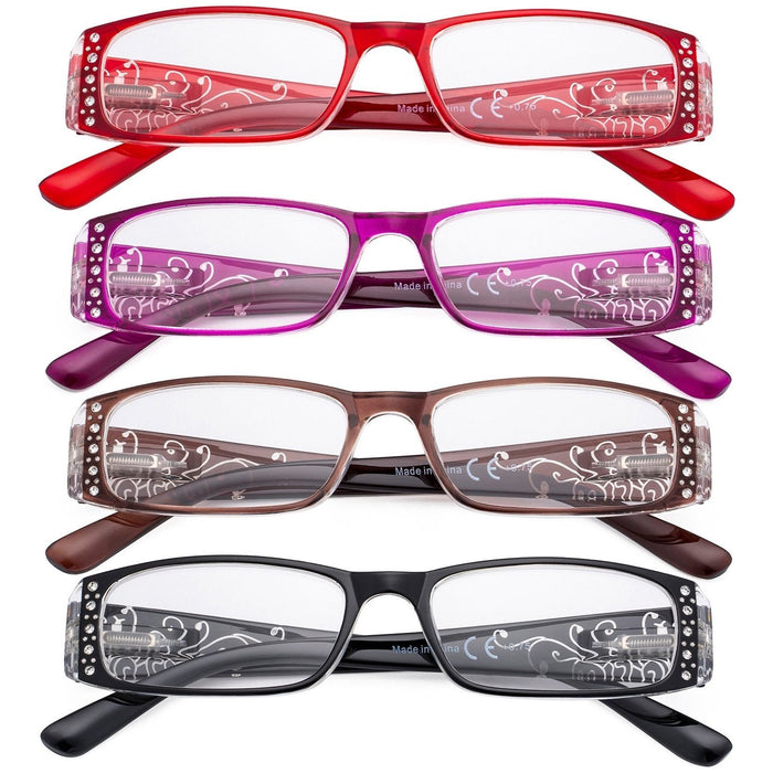 Eyekeeper  - 4 Pack Crystal Floral Pattern Reading Glasses R006F