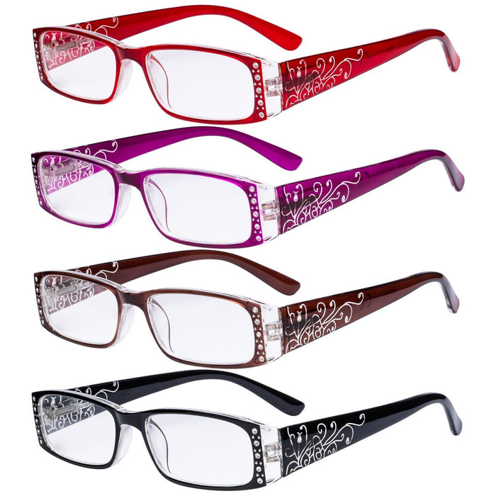 Eyekeeper  - 4 Pack Crystal Floral Pattern Reading Glasses R006F