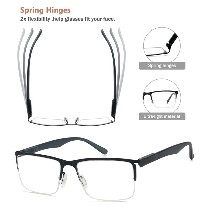 Eyekeeper - 4 Pack Lightweight Metal Rectangle Reading Glasses R2201