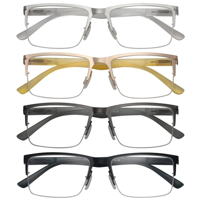 Eyekeeper - 4 Pack Lightweight Metal Rectangle Reading Glasses R2201