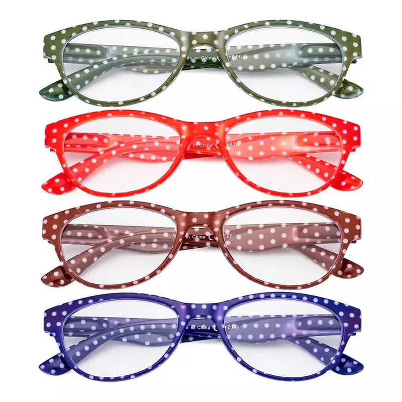 eyekeeper.com 4 Pack Oval Cute Reading Glasses Colorful Polka Dots Readers R074P Eyeglasses