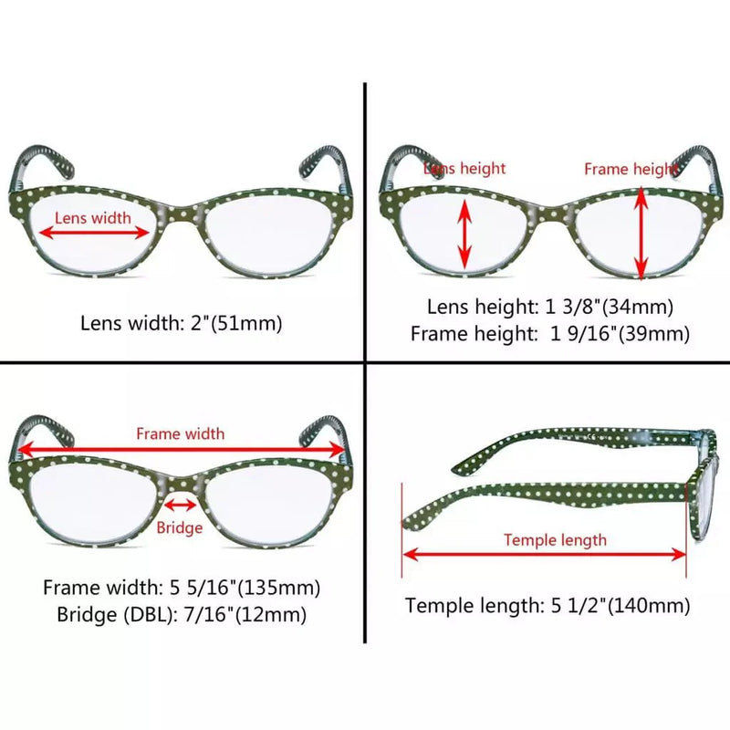 eyekeeper.com 4 Pack Oval Cute Reading Glasses Colorful Polka Dots Readers R074P Eyeglasses