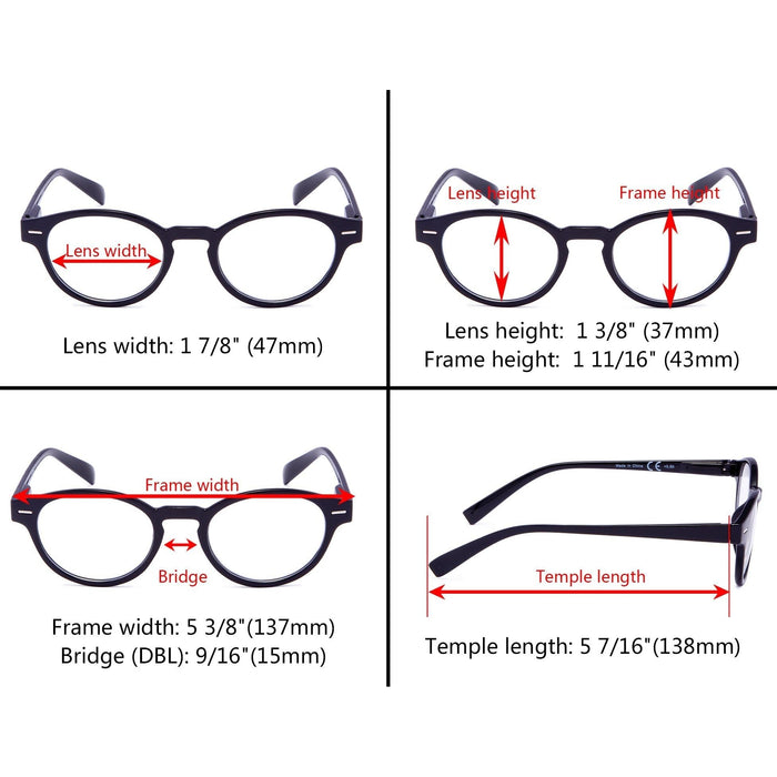 Eyekeeper - 4 Pack Oval Reading Glasses Retro Readers R091