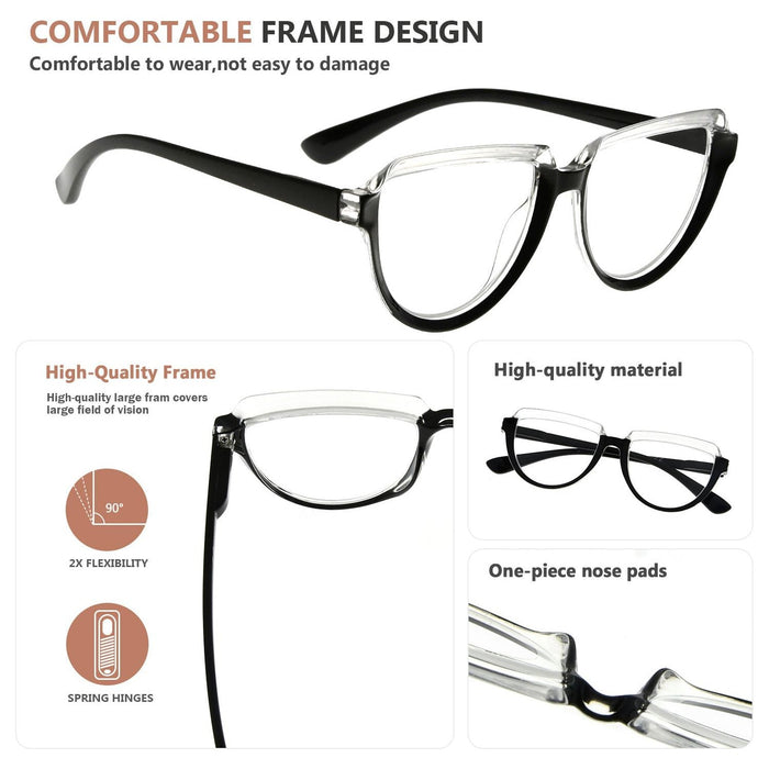 Eyekeeper - 4 Pack Thicker Frame Half Moon Reading Glasses R2006