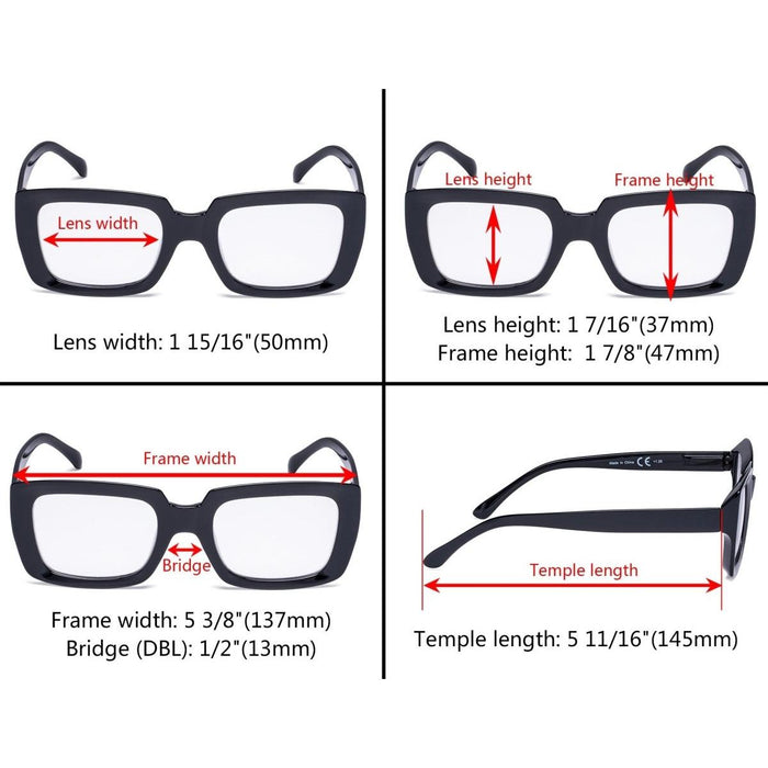 Eyekeeper - 4 Pack Trendy Reading Glasses Thicker Frame Readers R9107