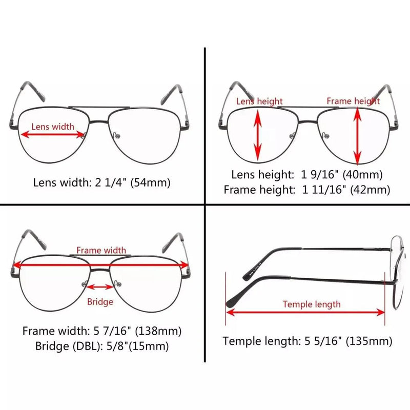 eyekeeper.com 4 Pack Pilot Reading Glasses Metal Frame Readers R1502 Eyeglasses
