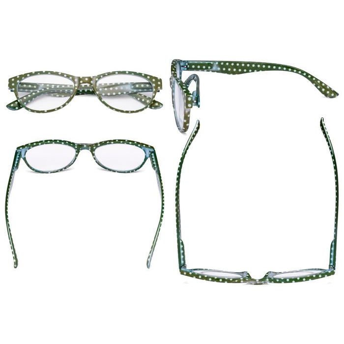 Eyekeeper - 4 Pack Oval Reading Glasses Polka Dots Arms R074P