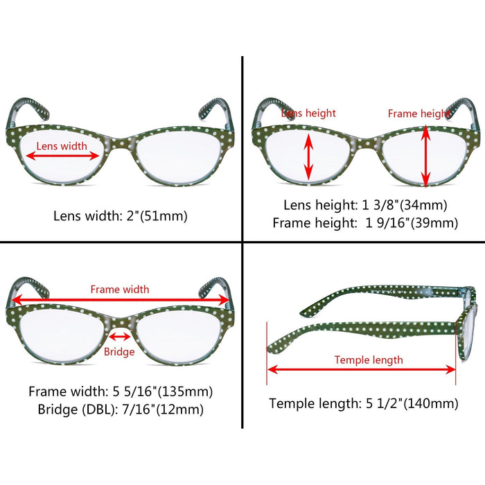 Eyekeeper - 4 Pack Oval Reading Glasses Polka Dots Arms R074P