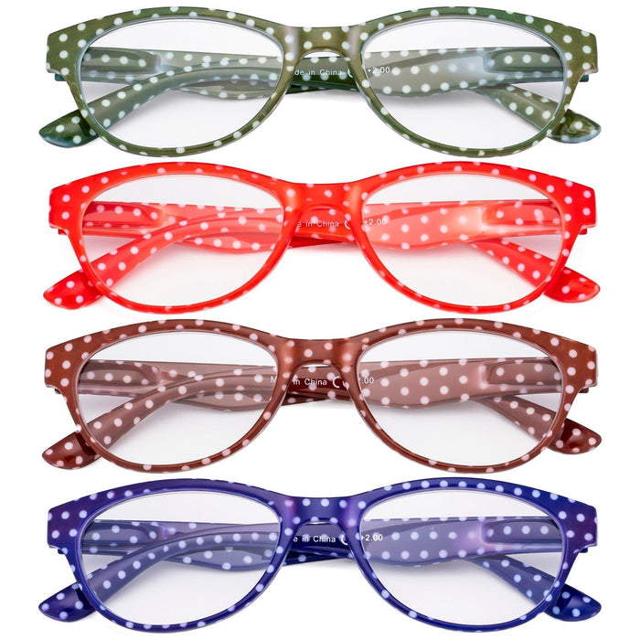 Eyekeeper - 4 Pack Oval Reading Glasses Polka Dots Arms R074P