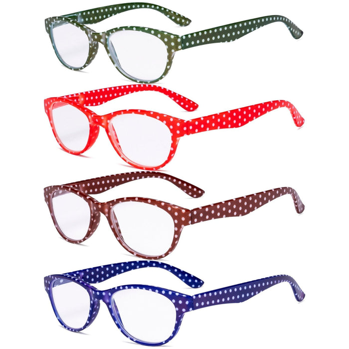 Eyekeeper - 4 Pack Oval Reading Glasses Polka Dots Arms R074P