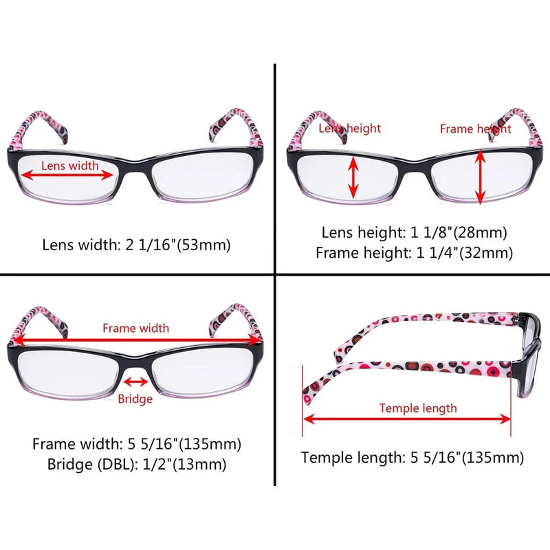 eyekeeper.com 4 Pack Polka Dots Rectangle Reading Glasses RT1803P Eyeglasses