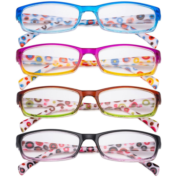 Eyekeeper - 4 Pack Polka Dots Rectangle Reading Glasses Rt1803P