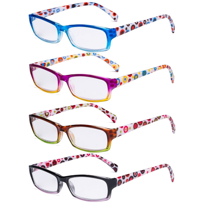 Eyekeeper - 4 Pack Polka Dots Rectangle Reading Glasses Rt1803P