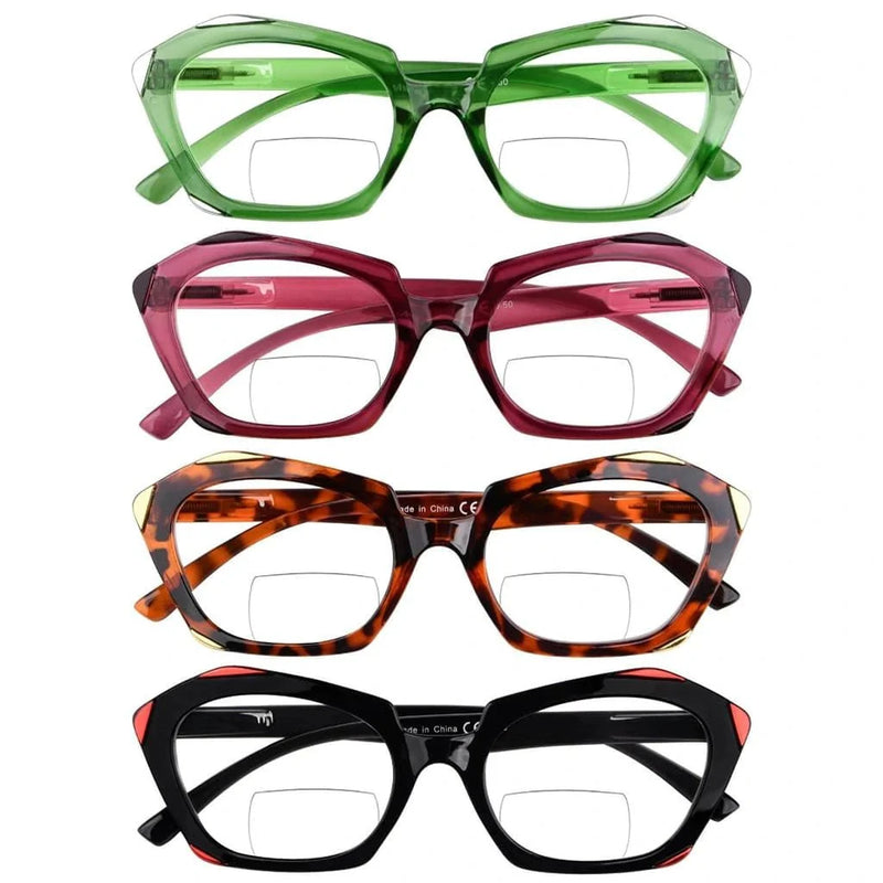 eyekeeper.com 4 Pack Polygon Retro Bifocal Reading Glasses Edgy Readers BR2129 Eyeglasses