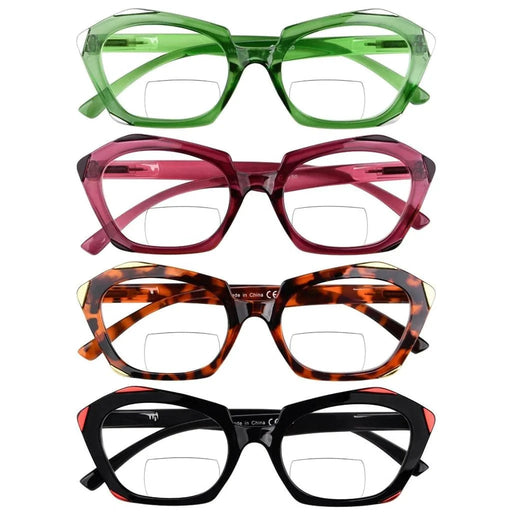 eyekeeper.com 4 Pack Polygon Retro Bifocal Reading Glasses Edgy Readers BR2129 Eyeglasses