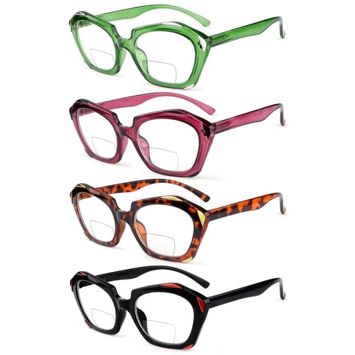 eyekeeper.com 4 Pack Polygon Retro Bifocal Reading Glasses Edgy Readers BR2129 Eyeglasses