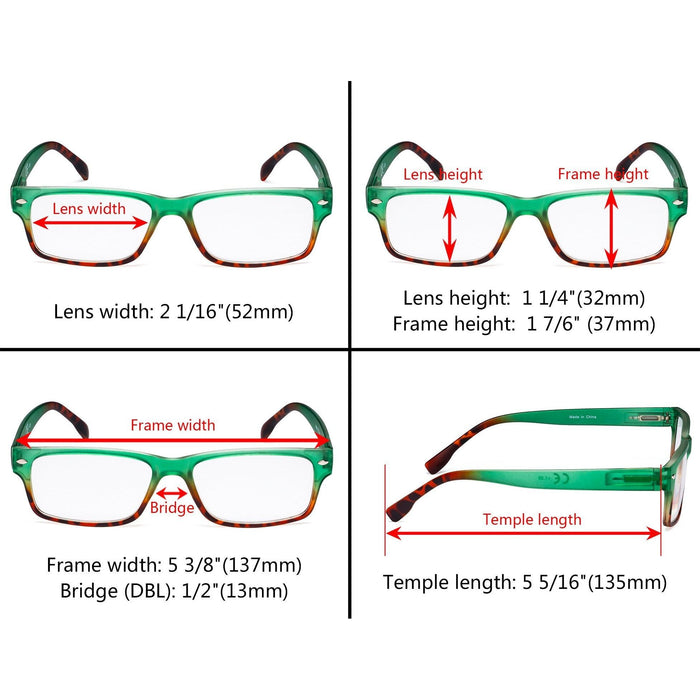 Eyekeeper  - 4 Pack Elegant Rectangle Reading Glasses R108D