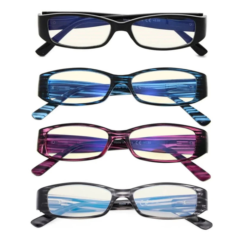 eyekeeper.com 4 Pack Rectangle Blue Light Filter Reading Glasses UVR081 Eyeglasses