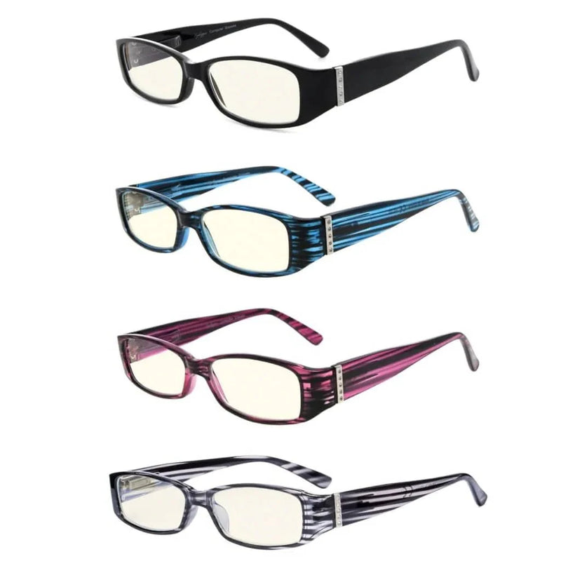 eyekeeper.com 4 Pack Rectangle Blue Light Filter Reading Glasses UVR081 Eyeglasses