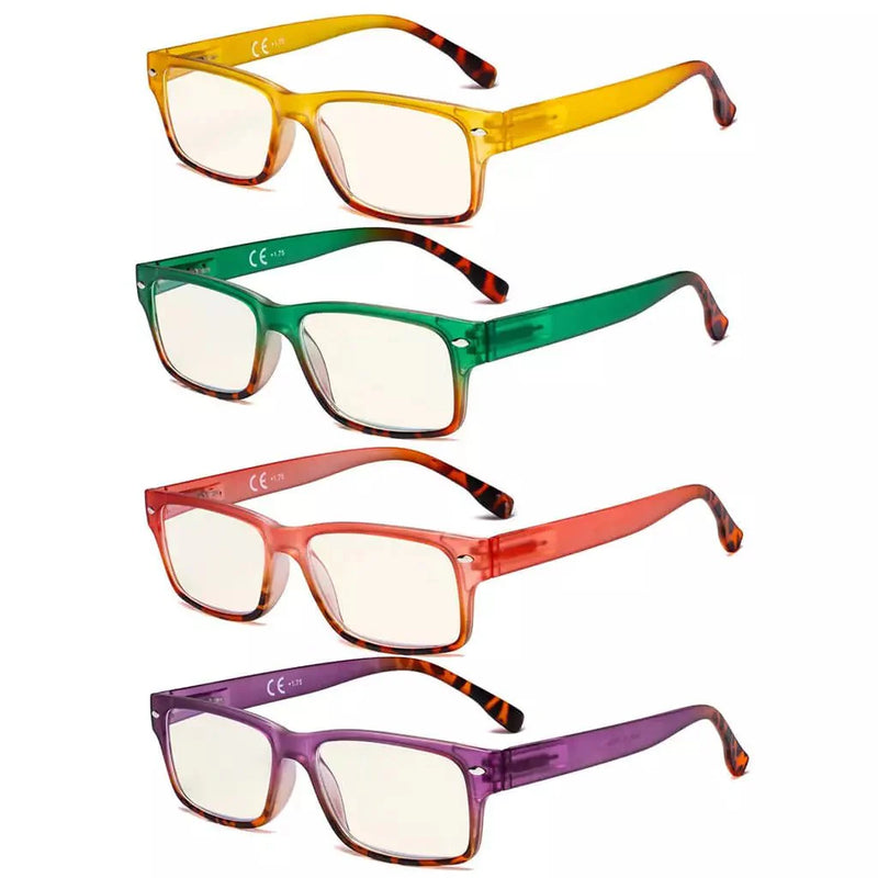 eyekeeper.com 4 Pack Rectangle Blue Light Filter Reading Glasses UVR108D Eyeglasses